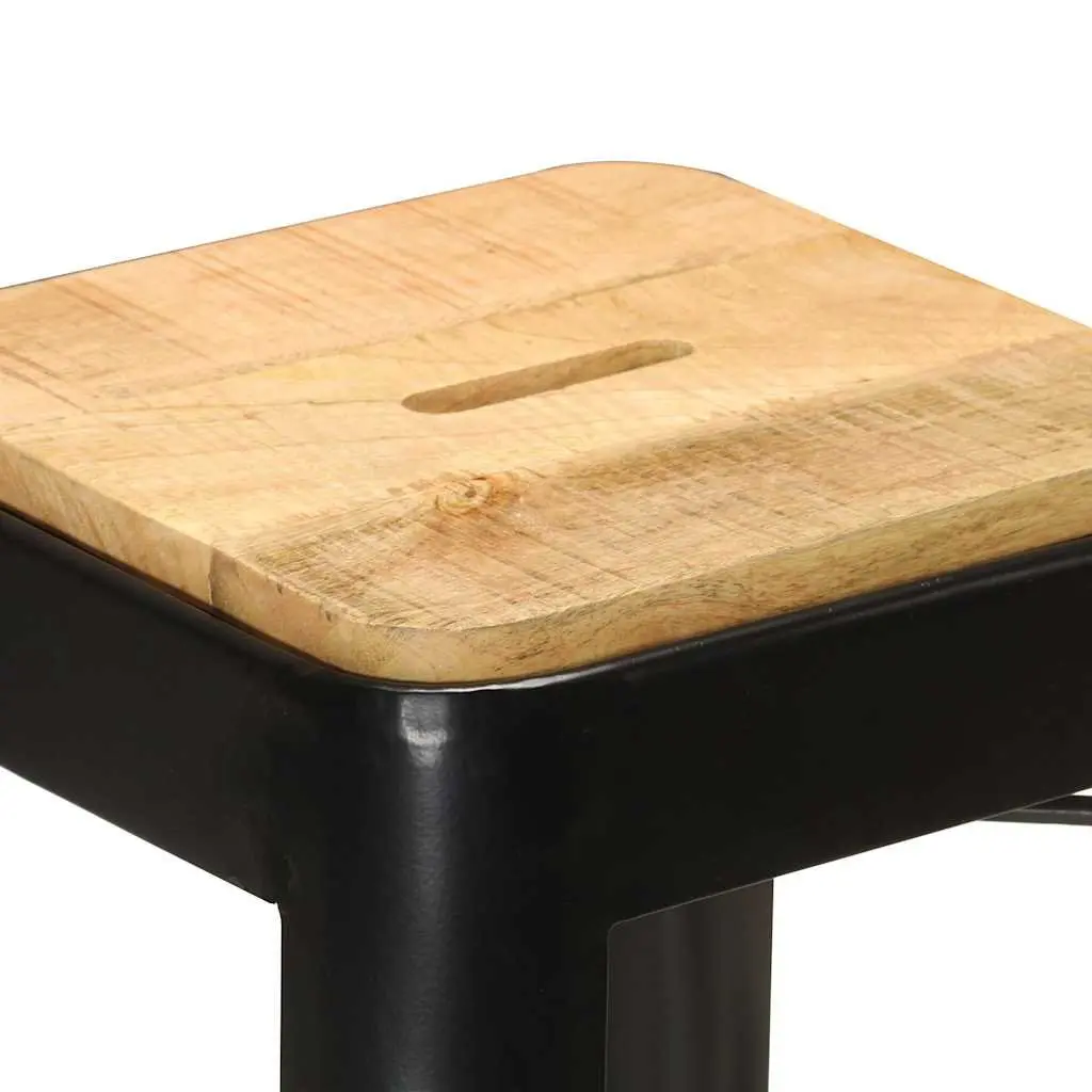 4 Piece Set Bar Stools Solid Mango Wood Black Kitchen Dining Chairs with Powder Coated Steel Legs