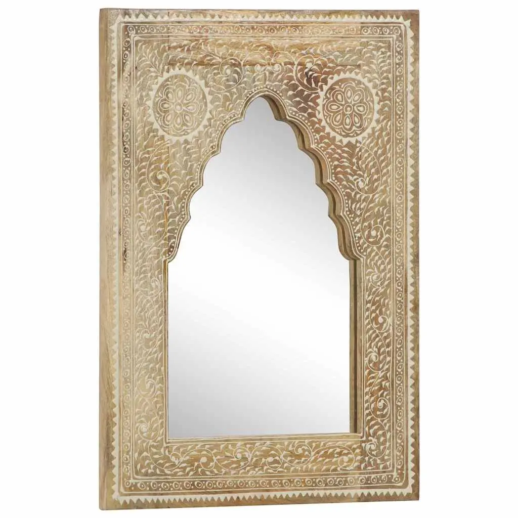 Wooden Mirror 40x55 cm Hand Painted Vintage Style Solid Mango Wood Frame