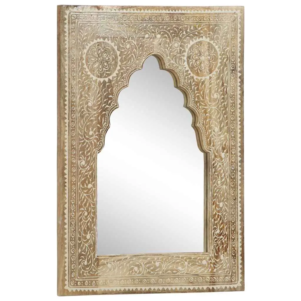 Wooden Mirror 40x55 cm Hand Painted Vintage Style Solid Mango Wood Frame