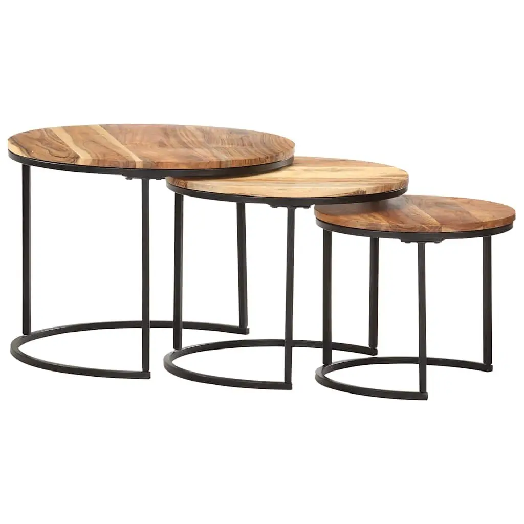 Nesting Tables 3 Piece Solid Acacia Wood Brown Side Coffee Table Set