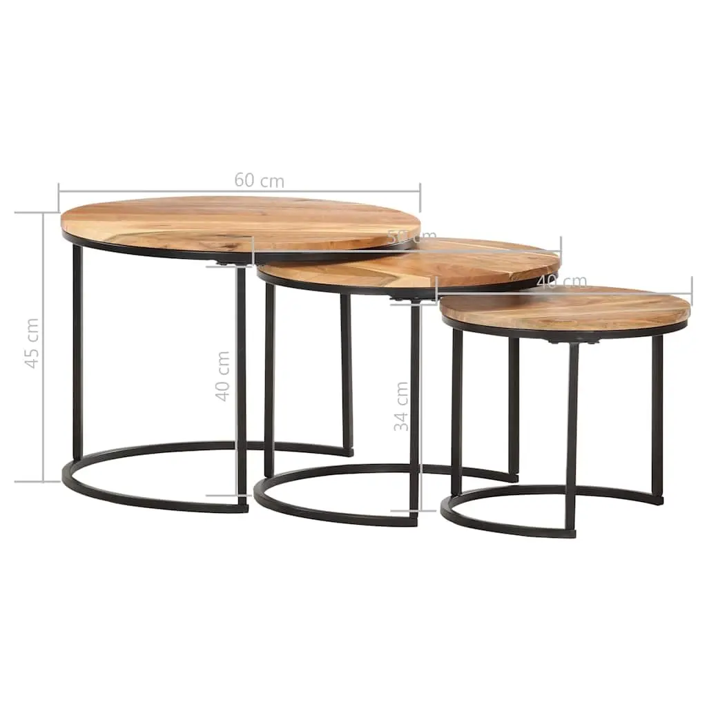 Nesting Tables 3 Piece Solid Acacia Wood Brown Side Coffee Table Set
