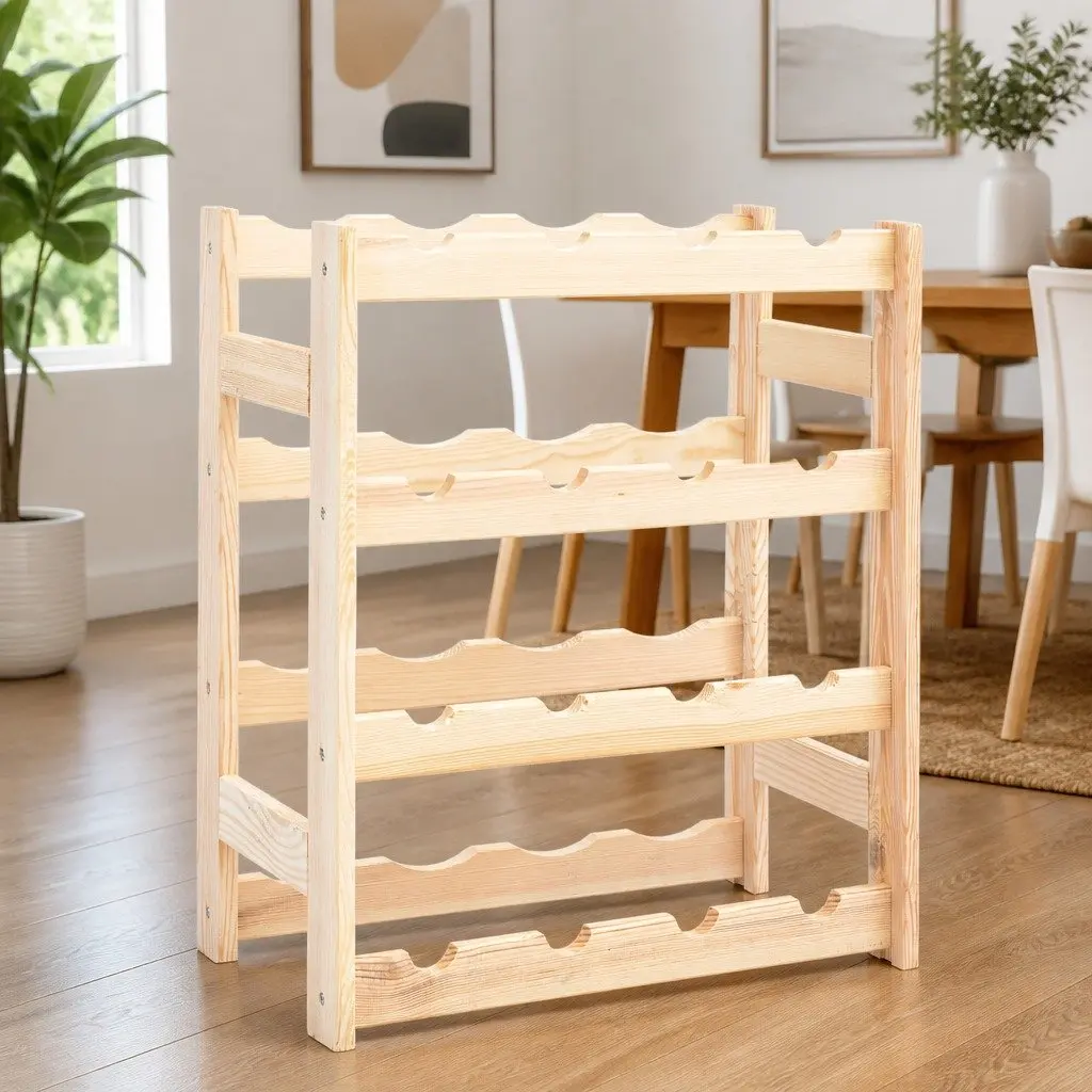Wine Rack 16 Bottles Solid Wood Storage Display Holder