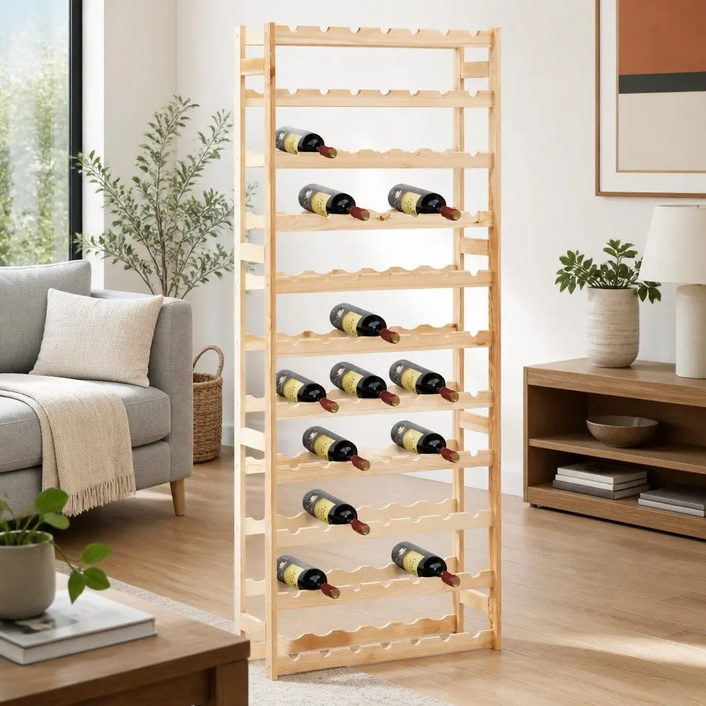 Wine Rack 77 Bottle Solid Wood Storage Display Cabinet Shelf Holder