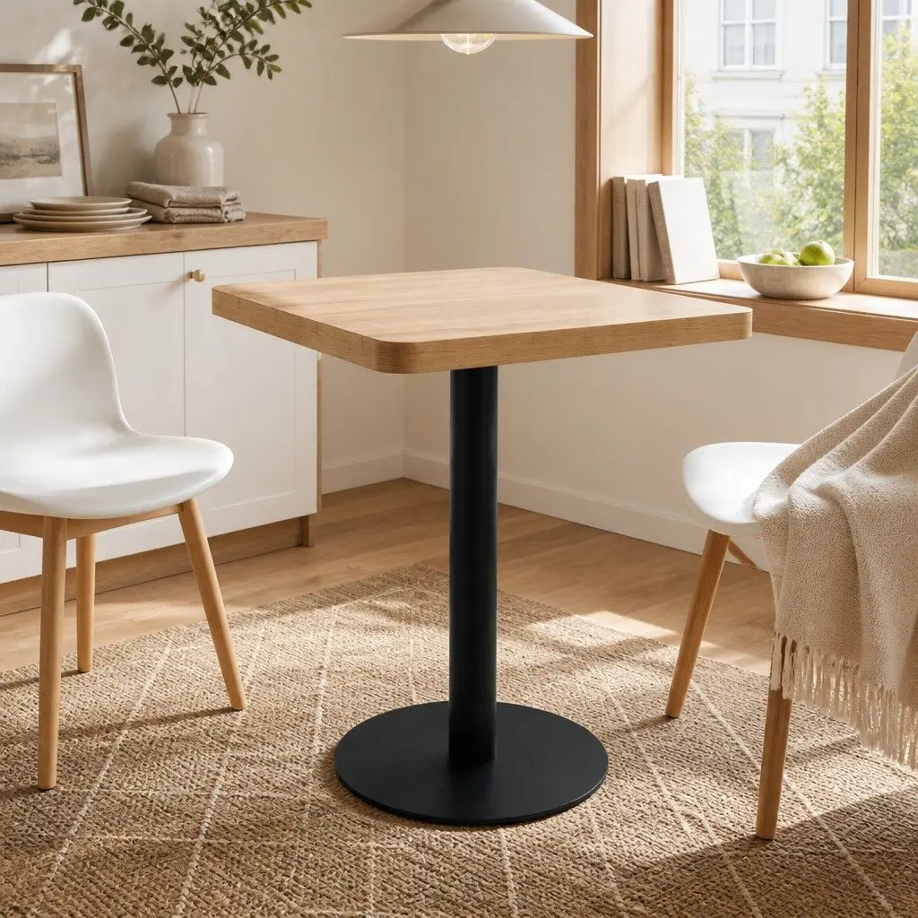 Bistro Table 60x60cm Light Brown Square Top Steel Leg Suitable for Kitchen Dining Coffee Shop Bar