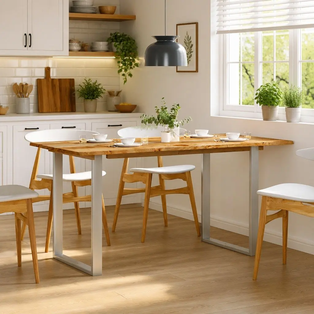 Dining Table 154x80x76cm Solid Acacia Wood Industrial Rustic Kitchen Furniture