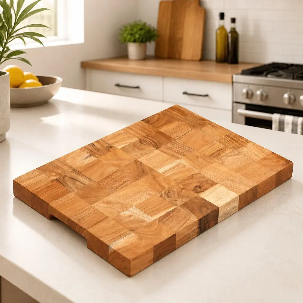Chopping Board 40x30x3.8 cm Solid Acacia Wood Kitchen Cutting Board with Finger Groove