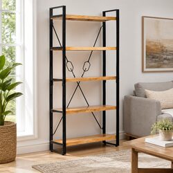 5-Tier Acacia Wood Bookcase 90x30x180cm for Stylish Spaces