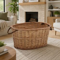 Firewood Basket with Carrying Handles Rustic Willow Storage Log Carrier Home