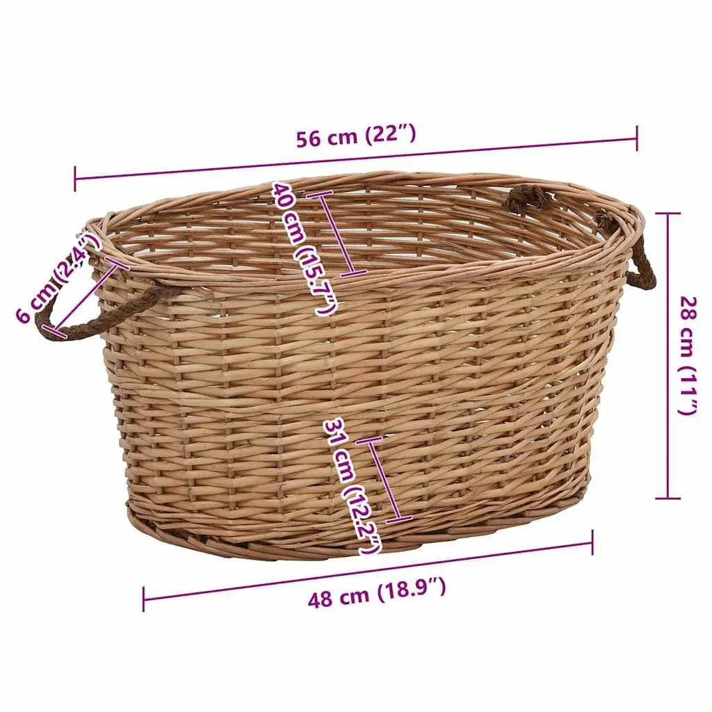 Firewood Basket Natural Willow Rustic Storage with Carrying Handles