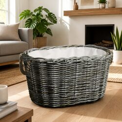 Firewood Basket with Carrying Handles Log Storage Wicker Holder Grey 59x42x28cm