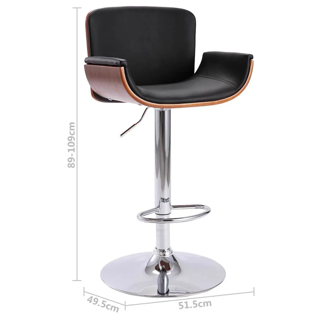Black Bar Stool Height Adjustable Padded Faux Leather Seat with Footrest