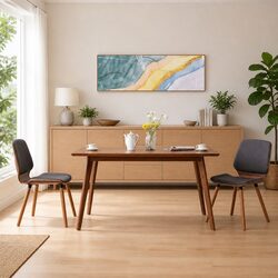 Dining Chairs Set 2 pcs Grey Fabric Upholstered Wood Frame Kitchen Room Seating