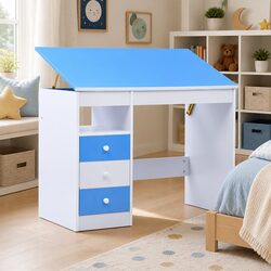Stylish Blue and White Children's Study Desk for Young Creatives