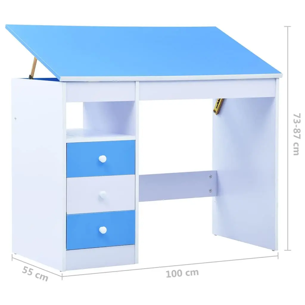 Children's Art Drafting Table Tiltable Study Desk Blue White Ergonomic Workspace