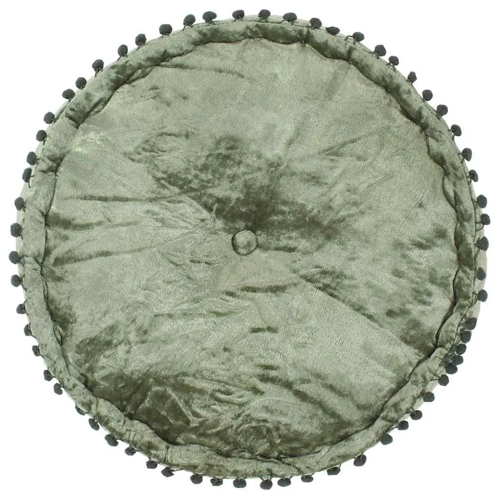 Round Velvet Pouffe 40x20cm Soft Comfort Footrest Ottoman Green