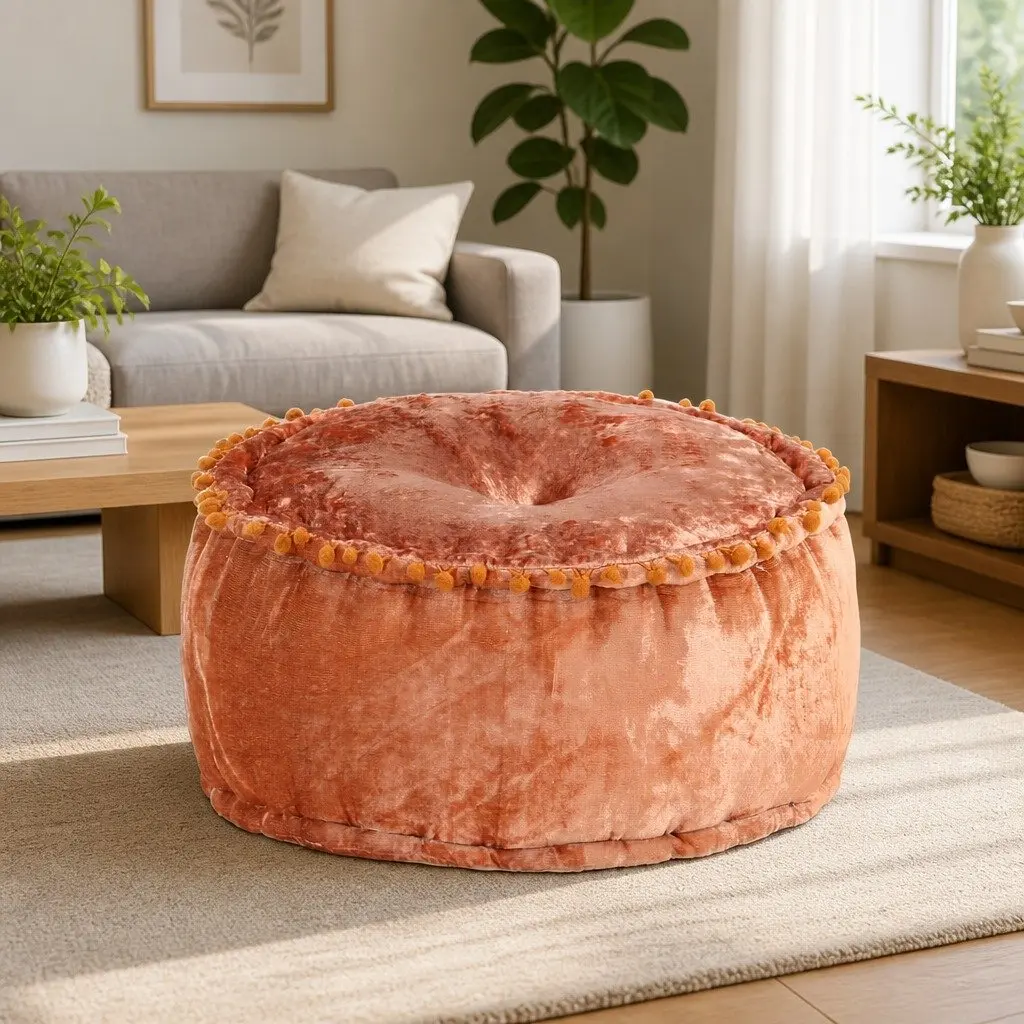 Round Velvet Footrest Ottoman Pouffe Seat Rest Living Room Bedroom Home Decor