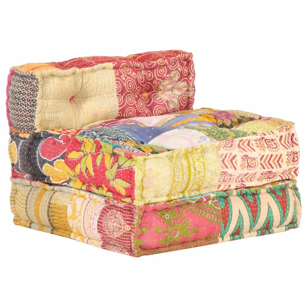 Modular Pouffe Multicolour Patchwork Fabric Convertible Sofa Chaise Lounge Chair
