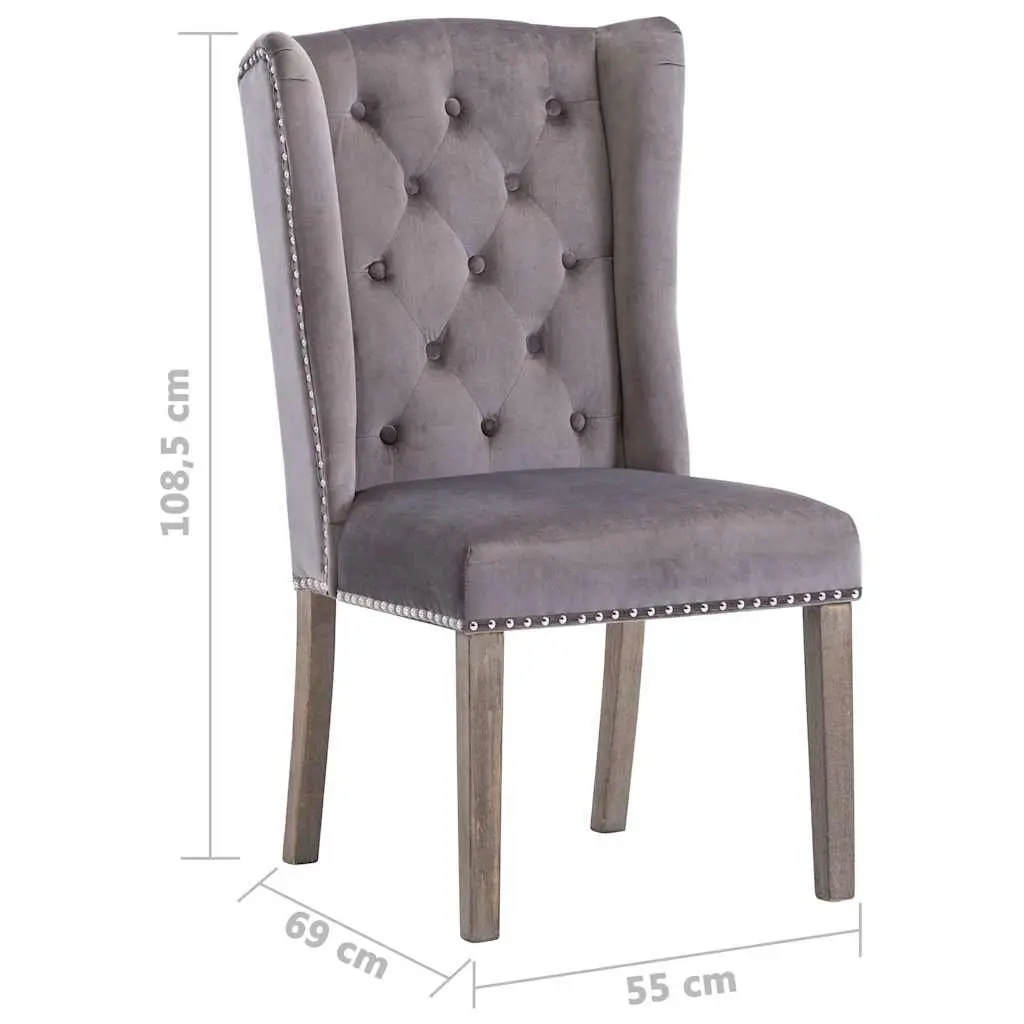 Dining Chair Velvet Upholstered Grey Soft Touch Button Backrest Metal Rivets