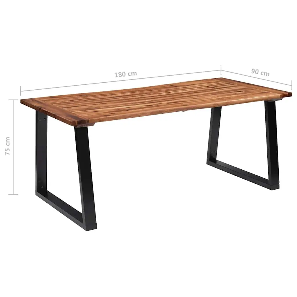 Dining Table 180x90cm Solid Acacia Wood Live Edge Industrial Style Metal Legs