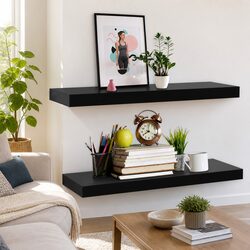Floating Wall Shelves 2 Pieces Black Display Storage Home Decor Organiser