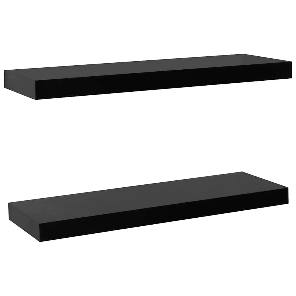 Floating Wall Shelves 60 x 20 cm Black Invisible Mounting System 2 Pieces