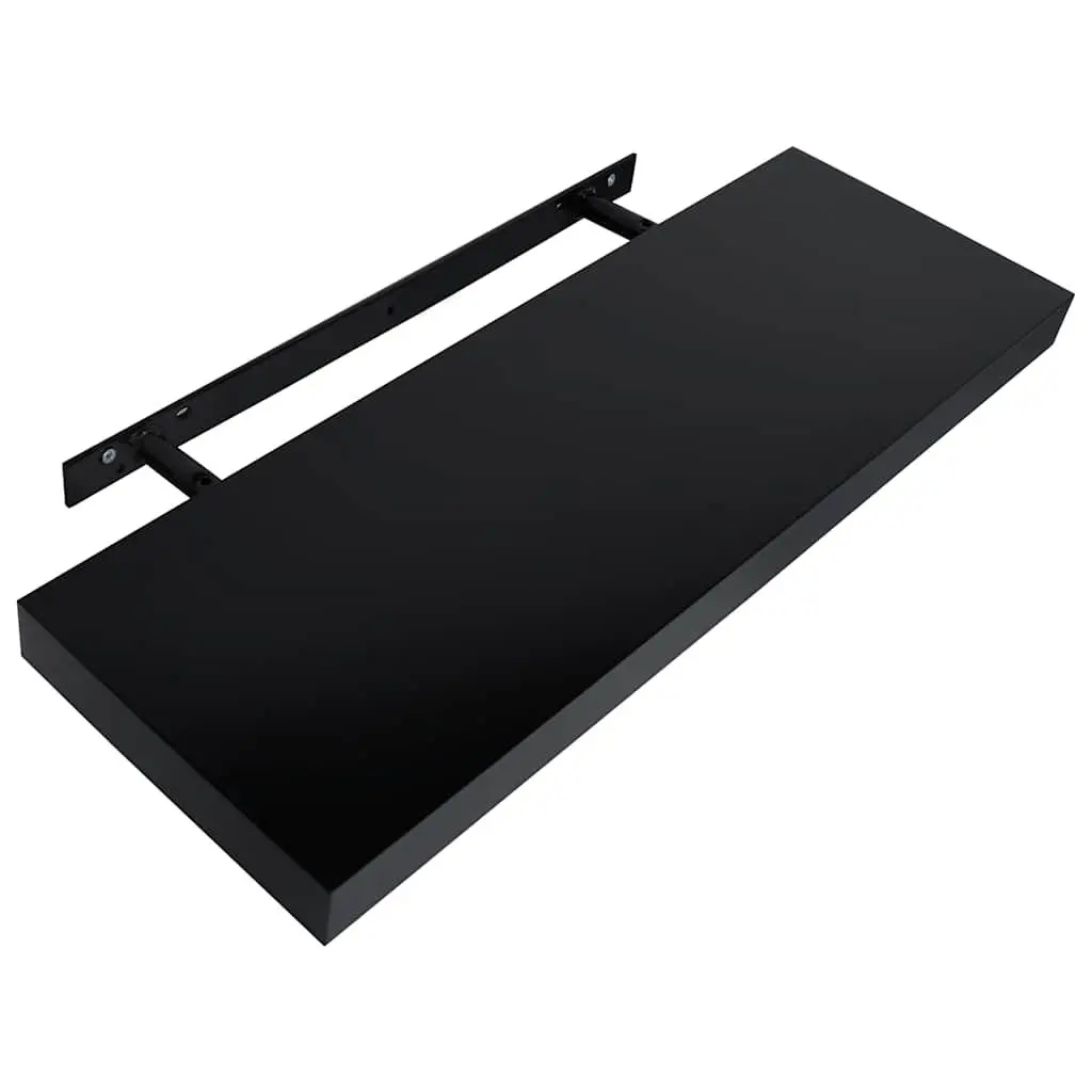 Floating Wall Shelves 60 x 20 cm Black Invisible Mounting System 2 Pieces