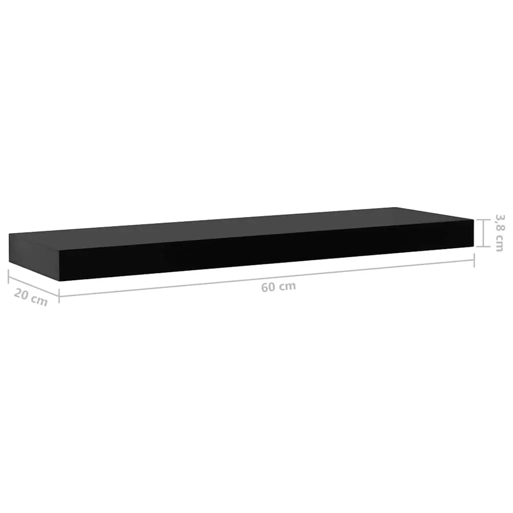 Floating Wall Shelves 60 x 20 cm Black Invisible Mounting System 2 Pieces