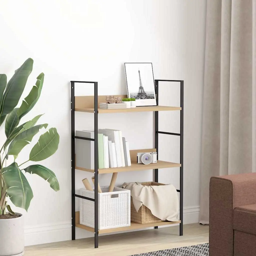 3-Layer Book Shelf Brown Engineered Wood Compact Storage Cabinet Display Rack