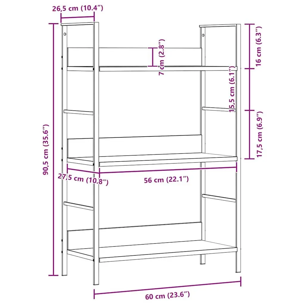 3-Layer Book Shelf Brown Engineered Wood Compact Storage Cabinet Display Rack