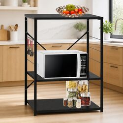 3-Tier Microwave Kitchen Storage Cabinet Shelf Organiser Black 60x39.6x79.5cm