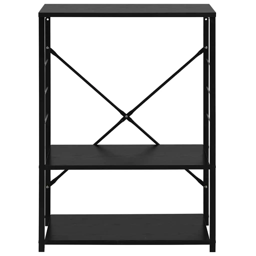 3-Tier Storage Cabinet 60x39.6x79.5cm Black Engineered Wood and Steel with Side Hooks for Kitchen and Office Organization