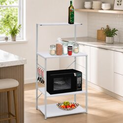 Microwave Cabinet White 4-Tier Kitchen Shelf Engineered Wood Storage Organiser