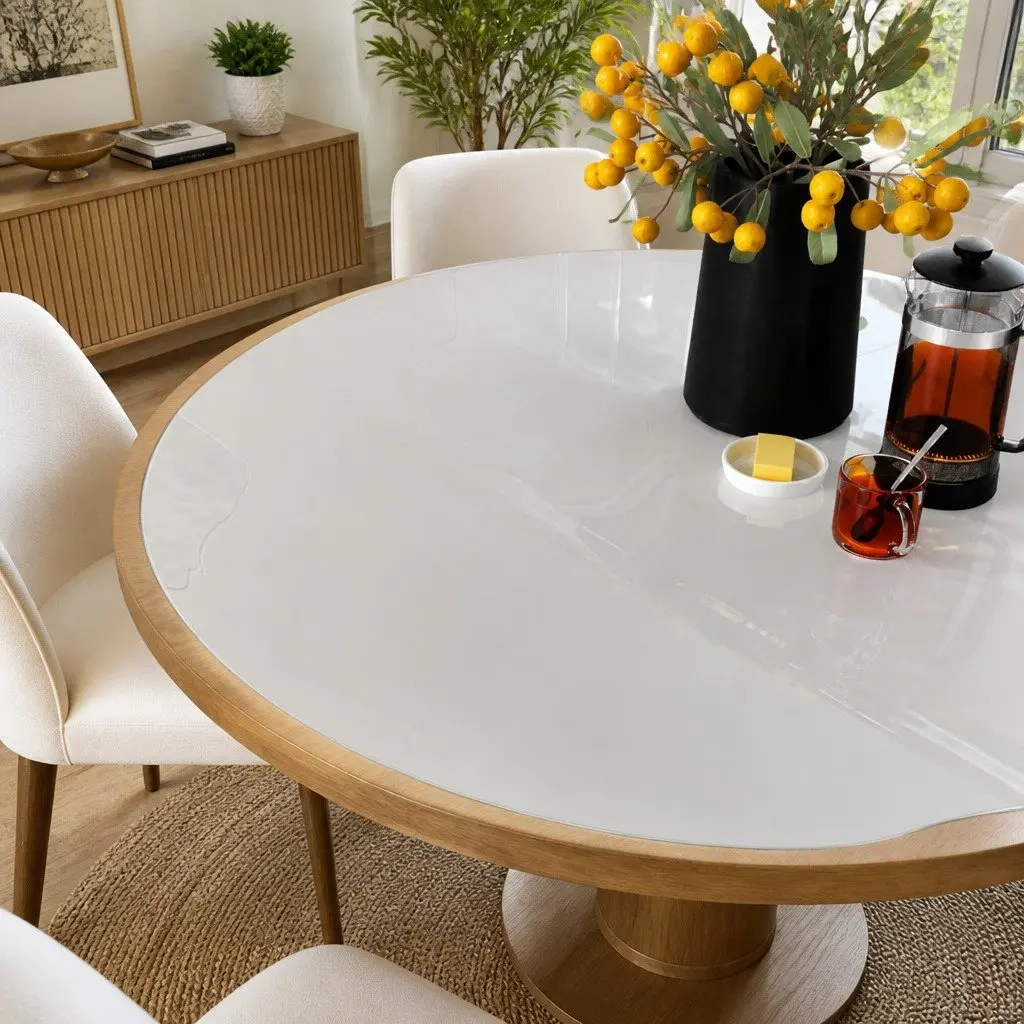 Round Table Protector 110cm Transparent Waterproof Soft PVC for Dining Room Living Room Office