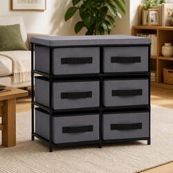 Storage Cabinet with 6 Drawers Grey Chest Organiser Bedroom Living Room