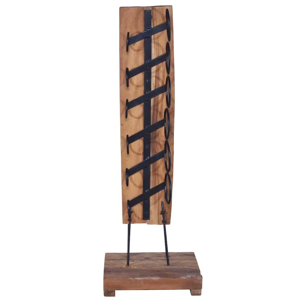 Wine Rack 6 Bottles Wooden Floor Stand Vintage Style Teak Wood with Rod Iron Supports