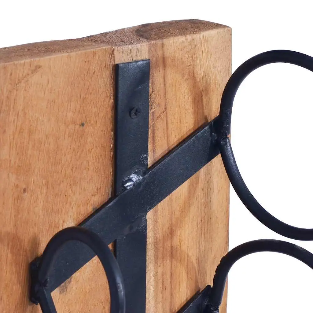 Wine Rack 6 Bottles Wooden Floor Stand Vintage Style Teak Wood with Rod Iron Supports