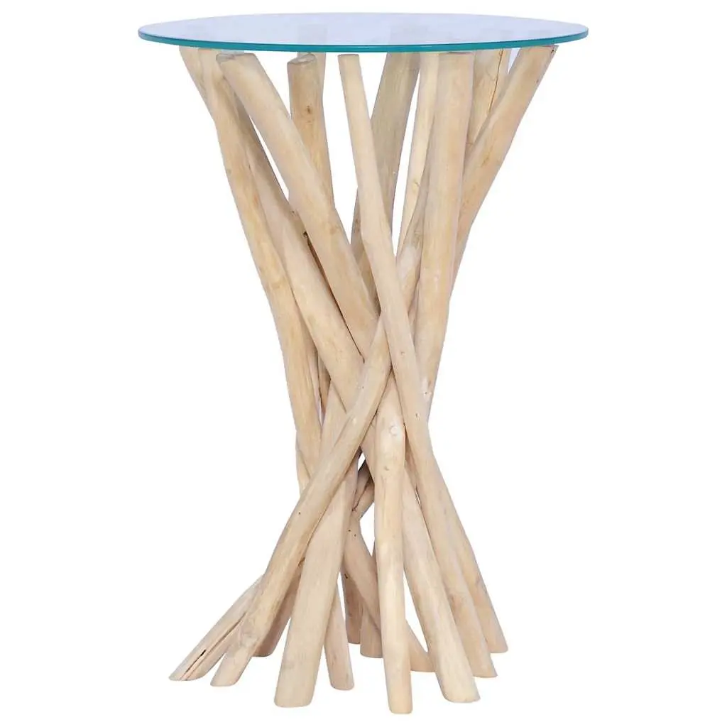 Coffee Table 35x35x50cm Solid Teak Wood Glass Top Accent Living Room Side Table