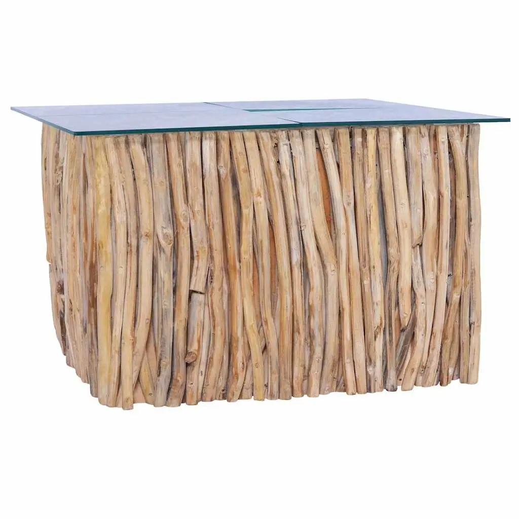 Coffee Table 66x66x40cm Solid Teak Wood Glass Top Living Room Accent Side Table