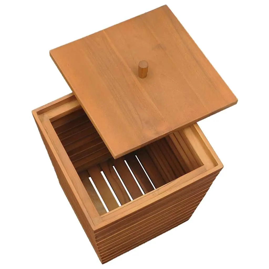 Laundry Basket 30x30x45cm Brown Slatted Design Storage Bin Wooden Household