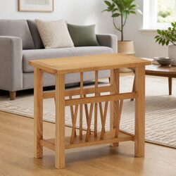 Compact Magazine Rack and End Table in Brown Oak 45x27x42 cm