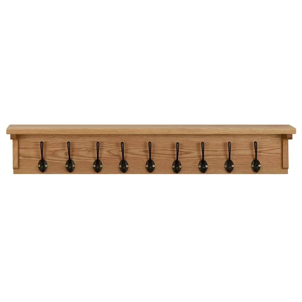 Wall-Mounted Coat Rack 9 Hooks Solid Oak Wood Entryway Hallway Storage