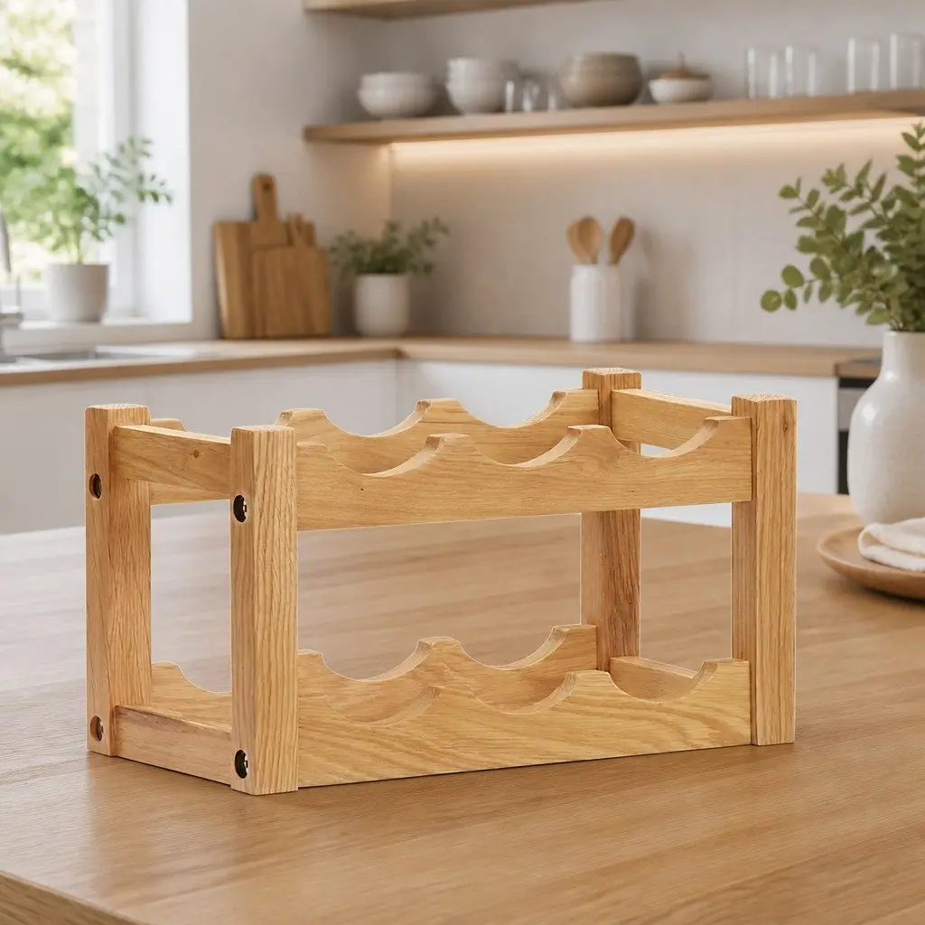 Wine Rack 6 Bottles Solid Oak Wood Freestanding Storage Organiser Brown
