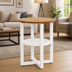 Wooden Side Table 40x50 cm Oak Wood Frame Accent End Table with Storage Shelf