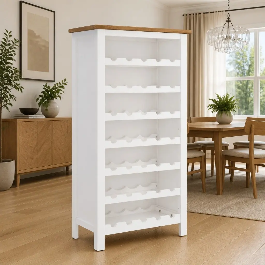 Wine Cabinet Solid Oak Wood 7 Open Wine Racks Storage Holder for Kitchen Dining Room