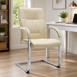 Contemporary Office Chair in Cream Faux Leather for Comfort