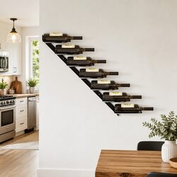 Wall-Mounted Wine Rack 7 Bottles Black Metal Modern Storage Display Holder