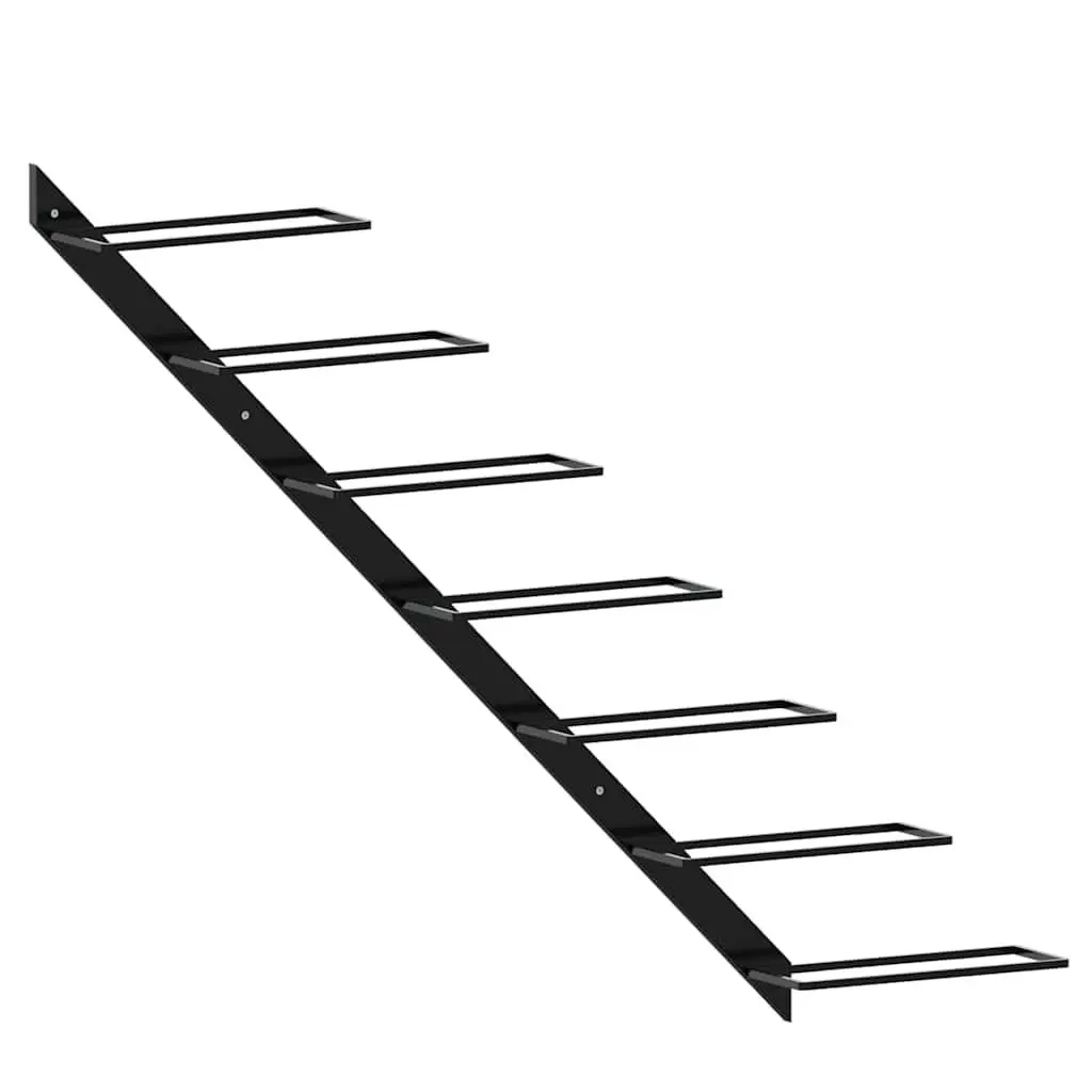 Wall-mounted Wine Rack Metal Black 14 Bottles Storage Set of 2 Display Holder