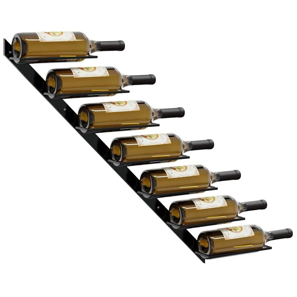 Wall-mounted Wine Rack Metal Black 14 Bottles Storage Set of 2 Display Holder