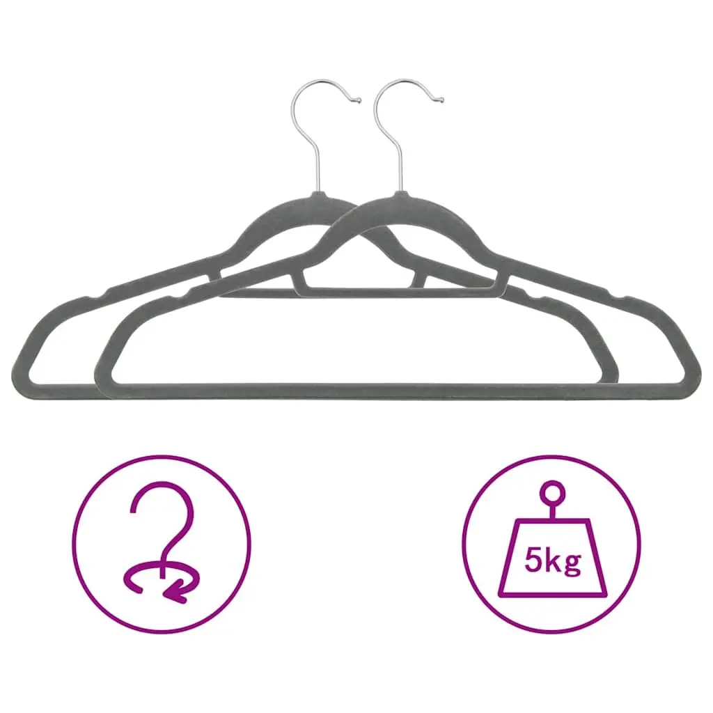 Clothes Hanger Set 50 Piece Grey Velvet Anti-slip Durable Storage
