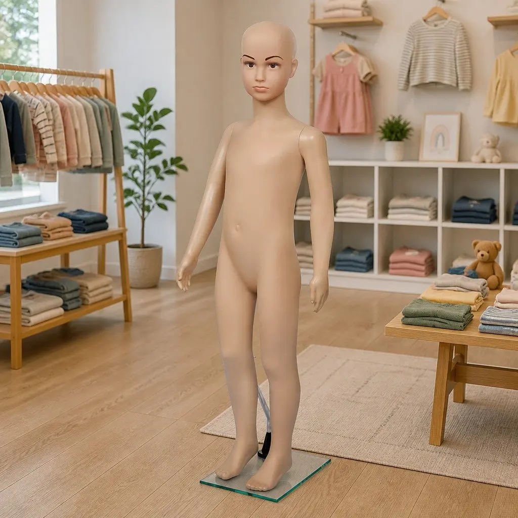 Child Mannequin Display Torso Beige Removable Arms Rotating Head Retail Shop